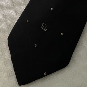 Christian DIOR Vintage Men's Necktie Tie Black Geometric Italy Silk Blend